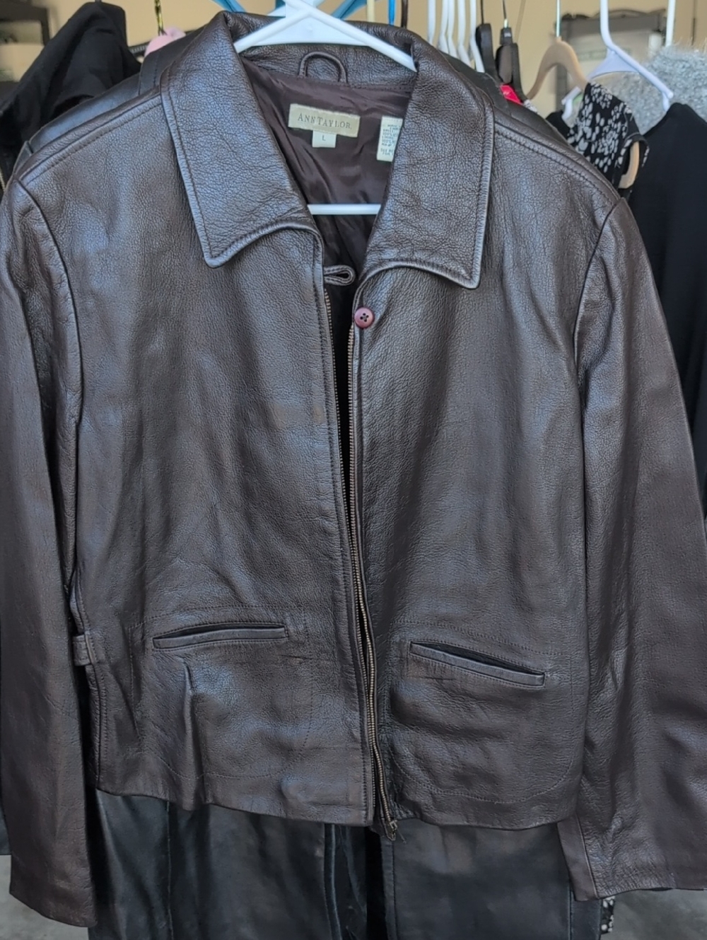 Ann Taylor Brown Leather Bomber Jacket